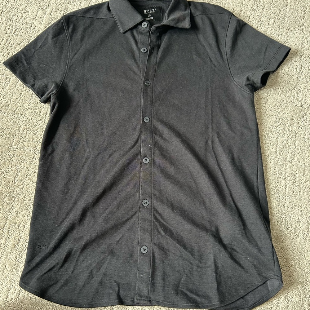 BYLT Men's Black Short sleeve Button up Polo Shirt